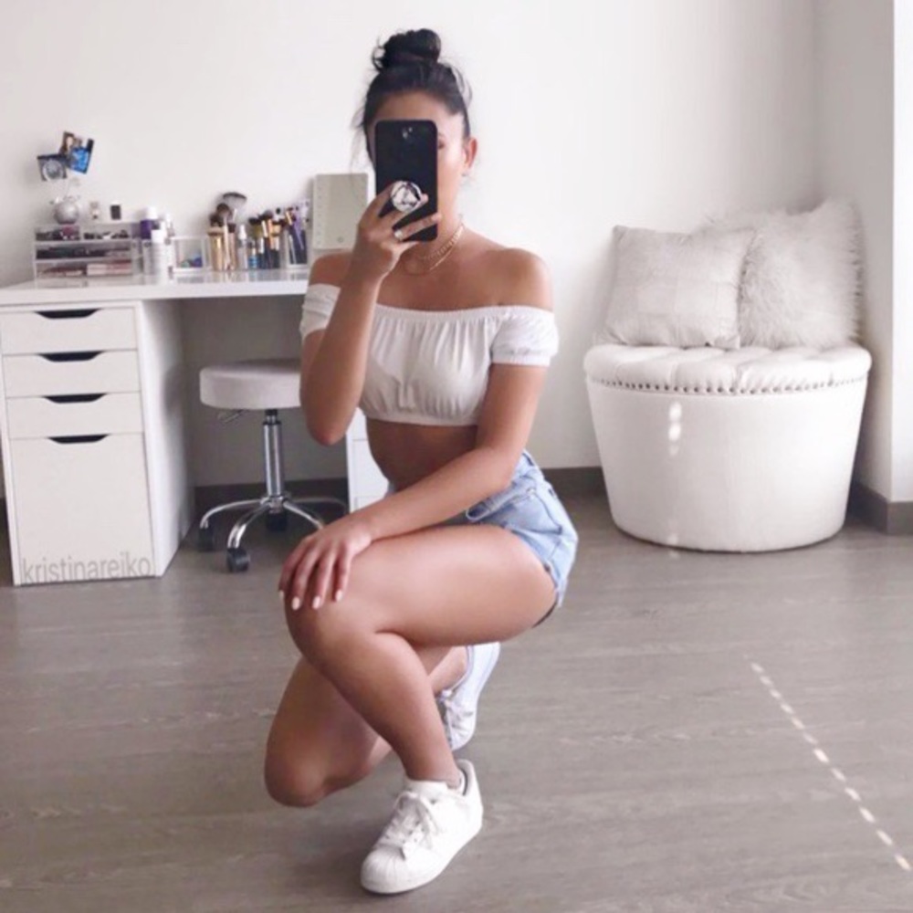 White Off the Shoulder Crop Top by ASOS
